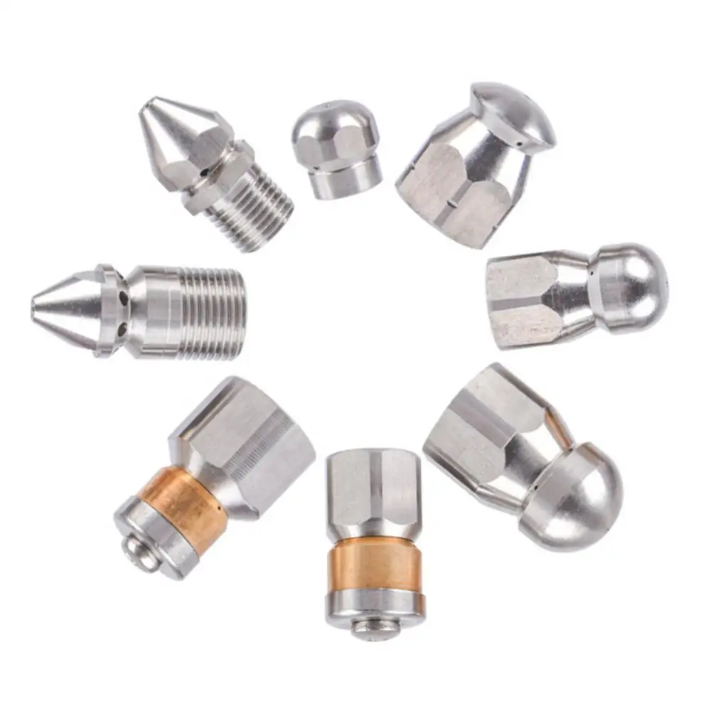 

High-Pressure Nozzle Washer Drain Sewer Dredge Cleaning Pipe Nozzle Jetter Stainless Steel 5 Jet Rotary Nozzles for Car Washer