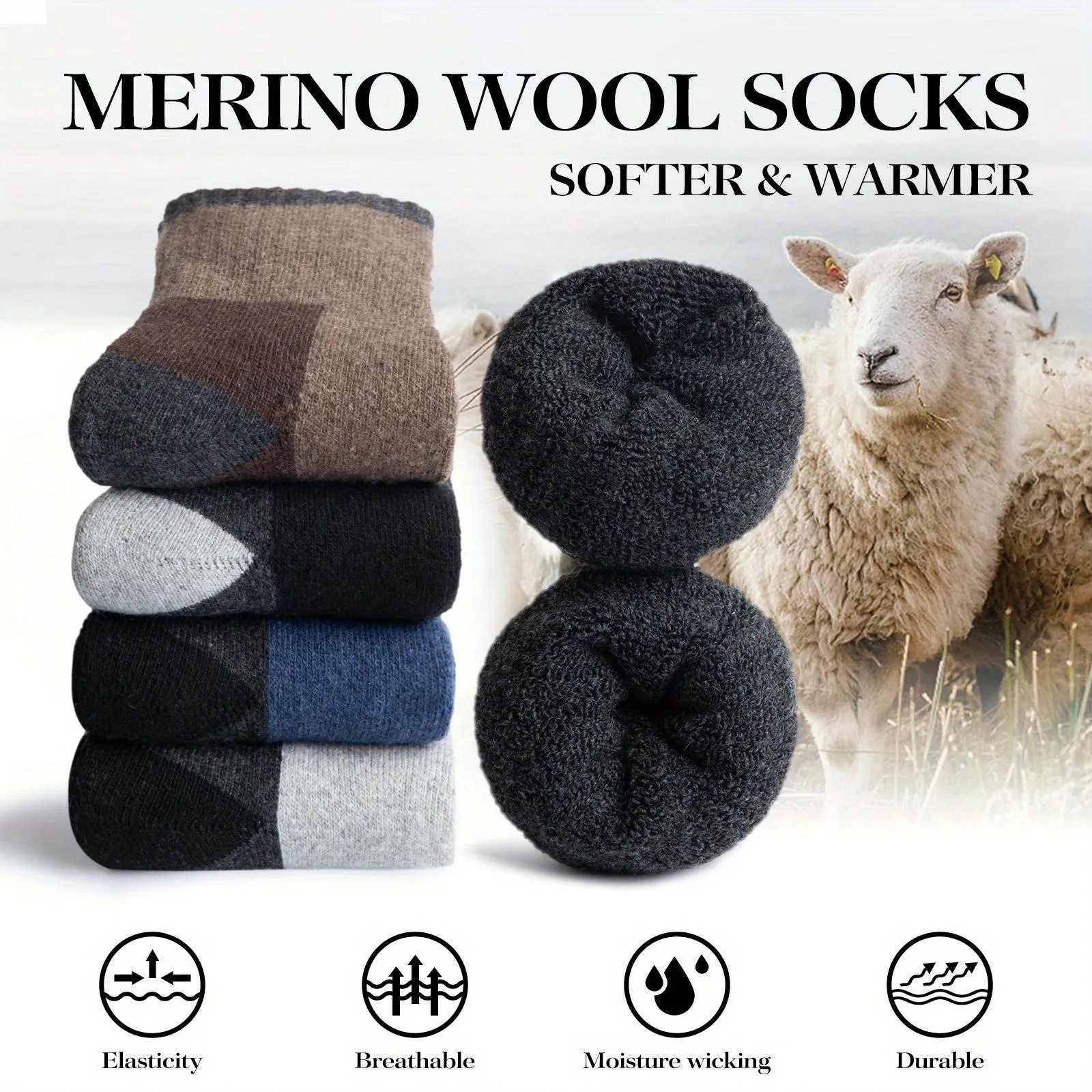 Winter Merino Wool Socks Thickened Warm Moisture Wicking Hiking Socks Men Women Thermal Breathable Durable Cycling 1pairs