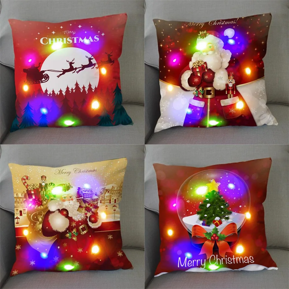 

Christmas Glow Pillow Cover LED Light Sofa Decoration 2024 Cushion Santa 45X45 cm