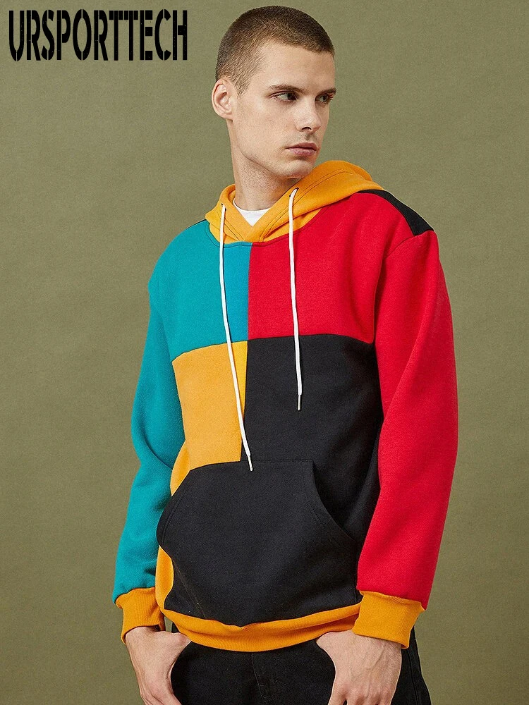 Hoodies Sweatshirt Men Hoodie Sweatshirt Men Hooded Loose Hip Hop Patchwork Streetwear Autumn Men Pullover Hoodies
