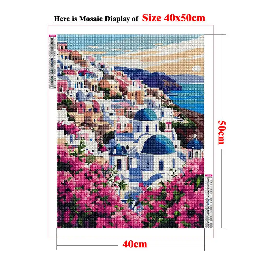 Santorini Travel Diamond Painting By Numbers For Adults Kos Greek Mediterranean Coast Scenery White Houses Blue Dome Roof