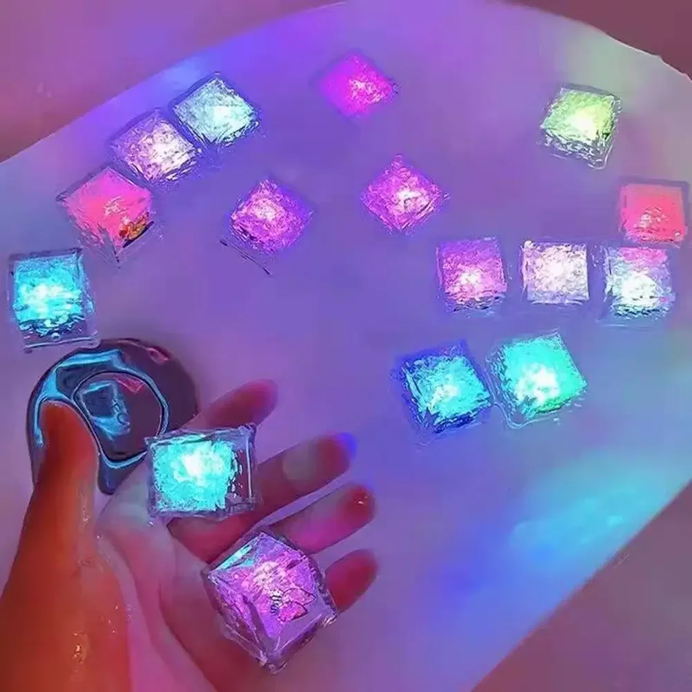 Cube de glace LED étanche, multi-documents, clignotant, brille dans la nuit, s'allume pour bar, club, fête à boire, décoration de vin