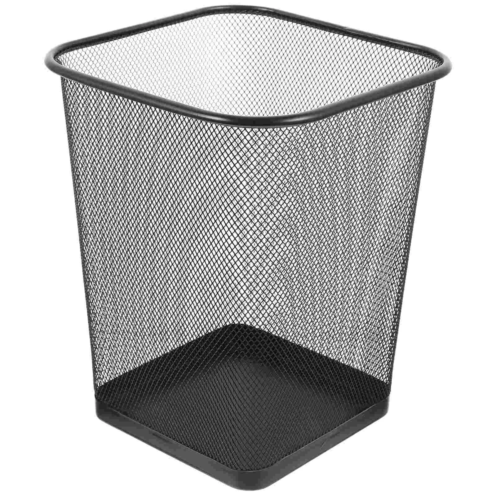 

Trash Can Garbage Bin Mesh Waste Basket Container Wire Metal Wastebasket Office Paper Kitchen Recycling Bedroom Black Rubbish