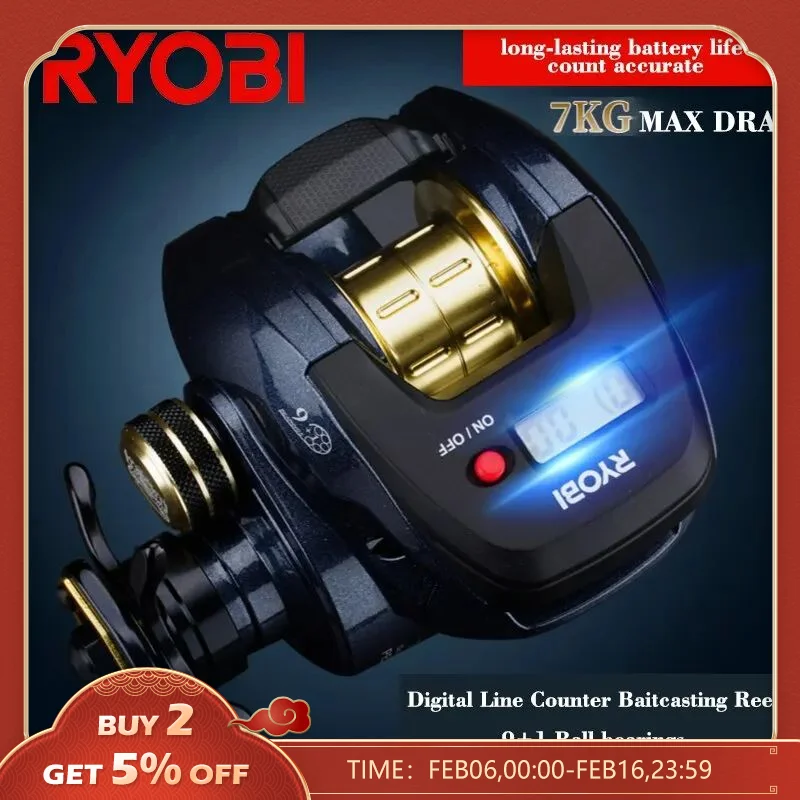 Ryobi 150R Digital Line Counter Ultralight Baitcast Mulinello Da Pesca 7Kg Max Drag 9 + 1 Bb Impermeabile Baitcasting Reel Counter