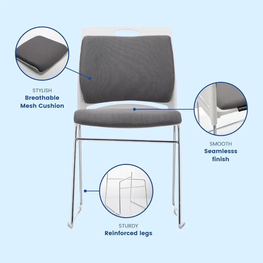 4 Pack Stacking Chairs 1102LB Capacity Home Office Guest Chair Set with Sled Base,Reception Chair for Waiting Room, Gray Color