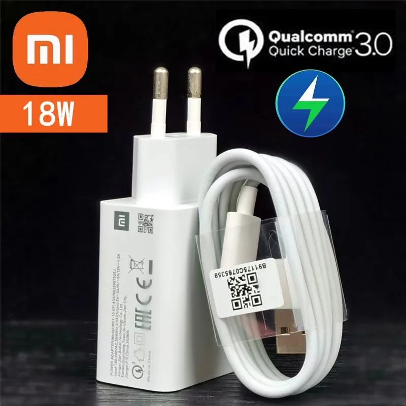 

Xiaomi 18w Charger Original EU QC 3.0 Fast Charger Quick Charge Usb Cable For Redmi Note 6 7 8 Pro 9 10 POCO M3 9A 10A 4X