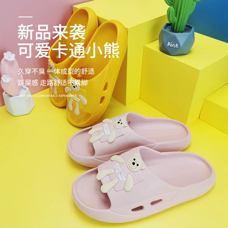 Women wearing slippers outside the bathroom  new summer indoor household soft-soled cartoon couple sandals and slippers men EVA