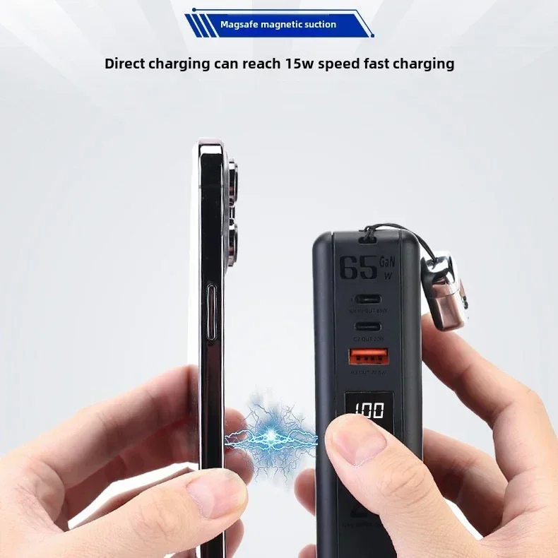 FERISING GaN 65W 6in1 Laptop Powerbank QI2 Wireless Magnetic Power Bank 20000mAh External Battery For iPhone Watch 6-9 Mackbook 2