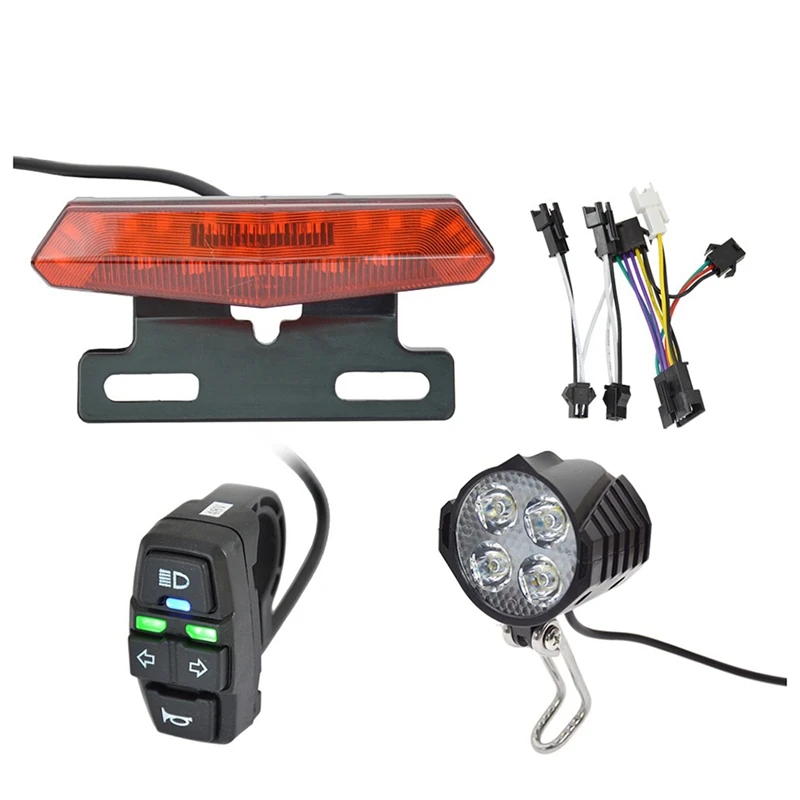 

1Set Electric Bicycle Tail Light Kit Five-Star Horn Switch Button Front Light Brake Turn Light Set Tail Light