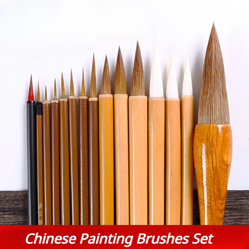Chinese Painting Brushes Set with Curtain Landscape Drawing Writing Painting Watercolour Outlining Brushes Painting Supplies gold stamping sticker diy journal decor 30 pcs writing paper with adhesive leather travel notebook retro scrapbooking supplies