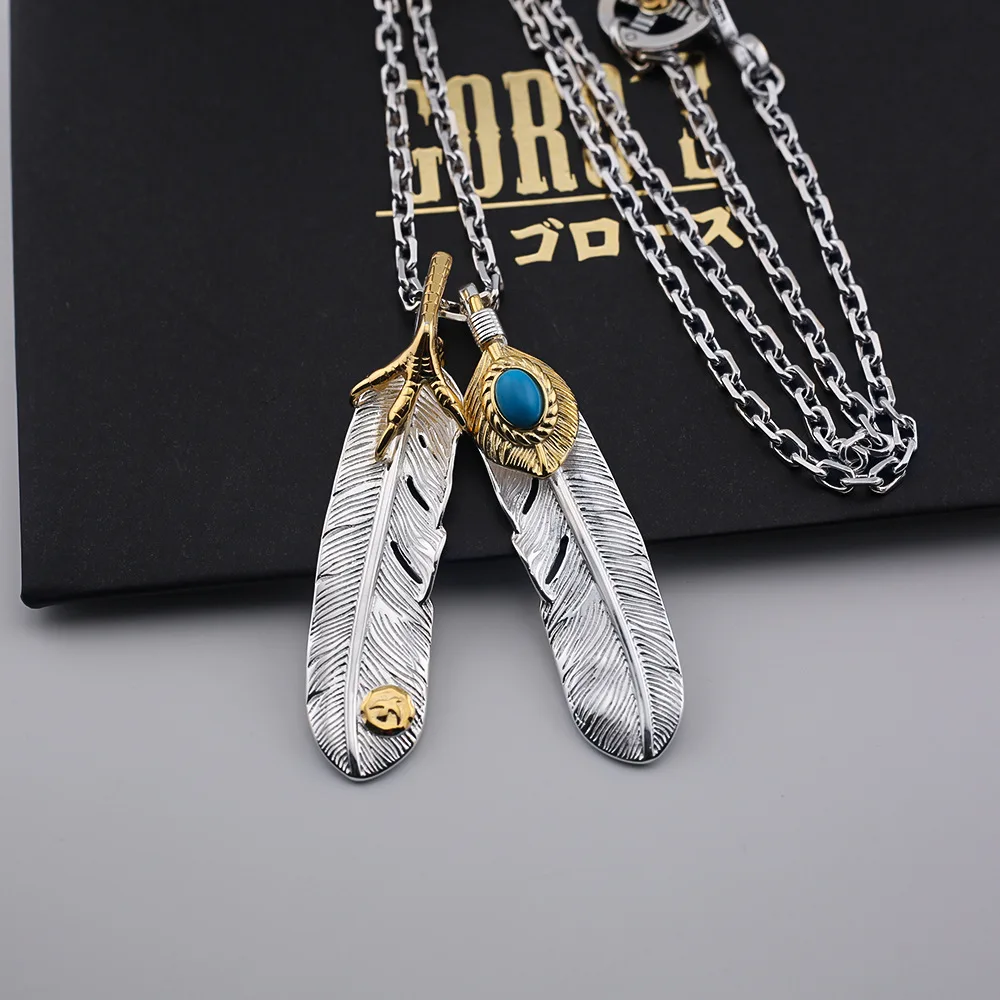 

Japanese Gold Eagle Claw Set with Turquoise Feather Fashion Couple Necklace