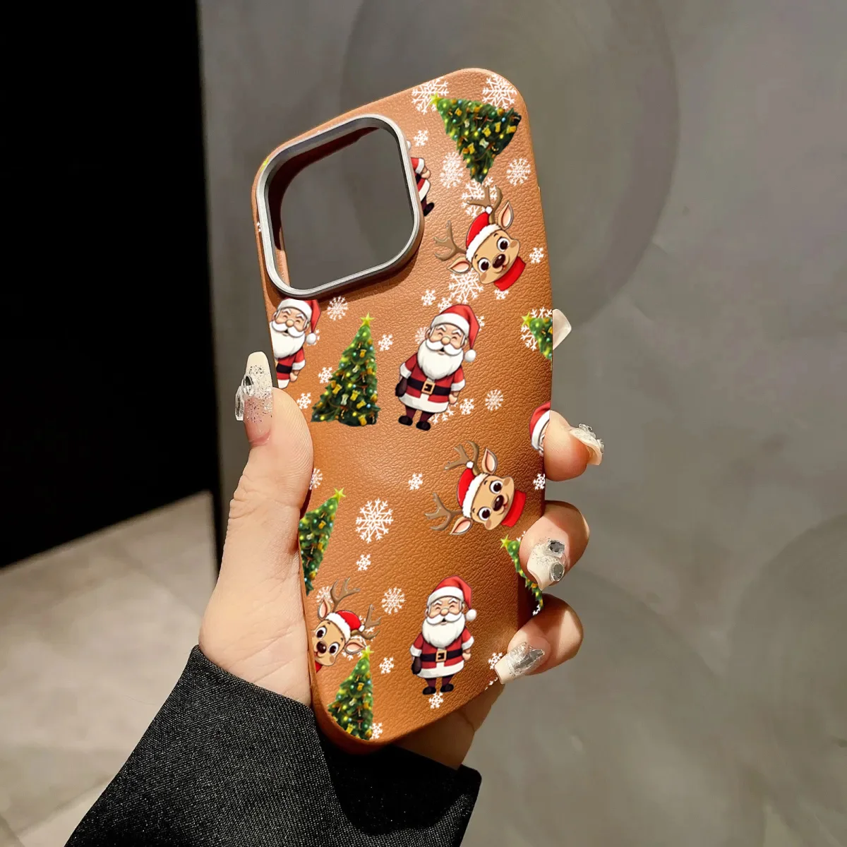 Elegant Leather Texture Christmas Santa Elk Shockproof Case - Solid Color Cover