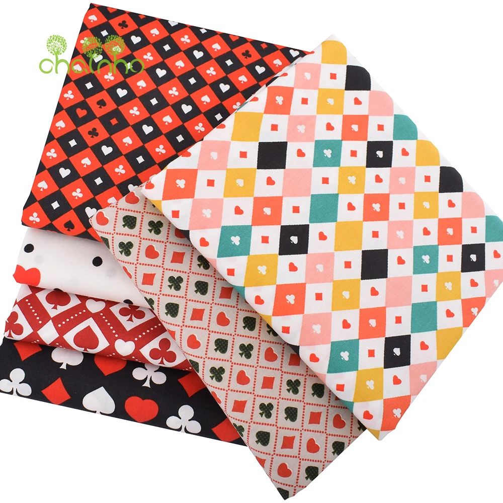 Chainho,Print Twill Weave Cotton Fabric,Patchwork Cloth,DIY Sewing Quilting Material,Poker Pattern Series,2 Specification,2C65