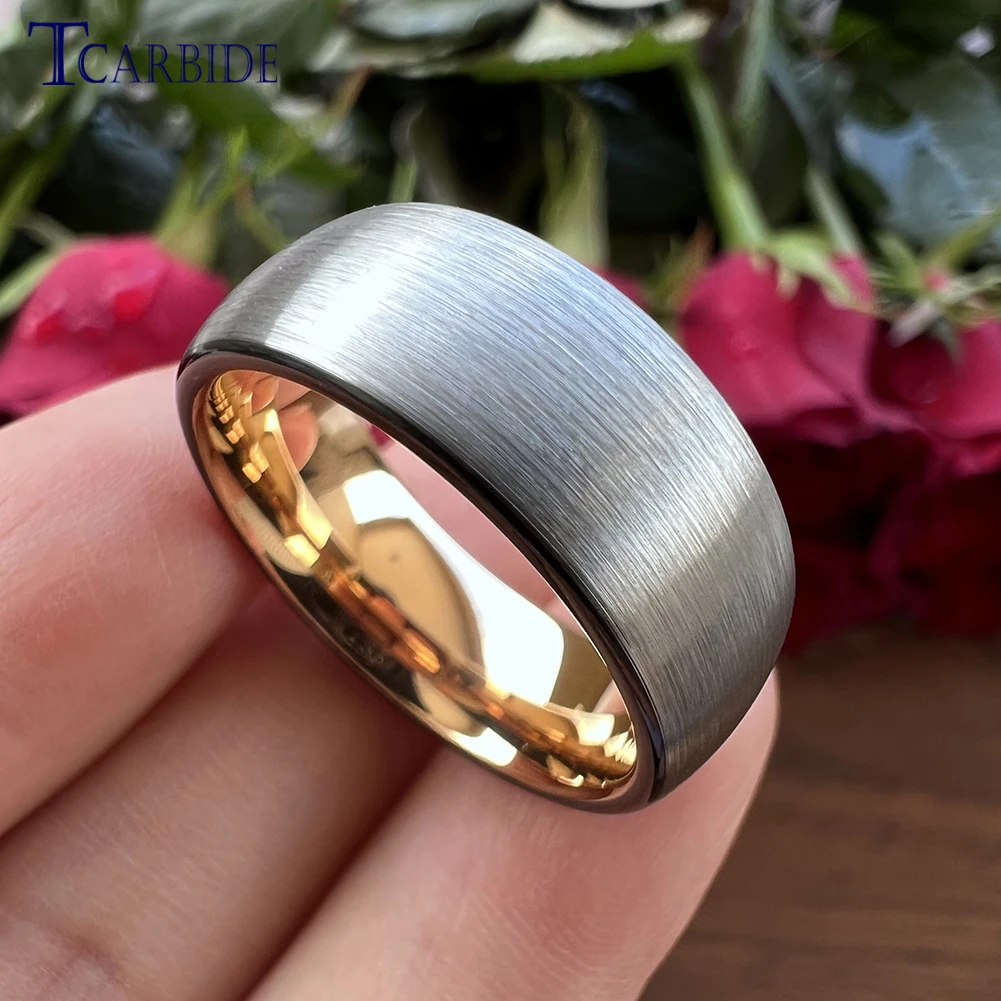 8MM Black Rose Color Men Women Tungsten Wedding Engagement Ring Domed Brushed Finish Boyfriend Husband FatherDaily Life Jewelry