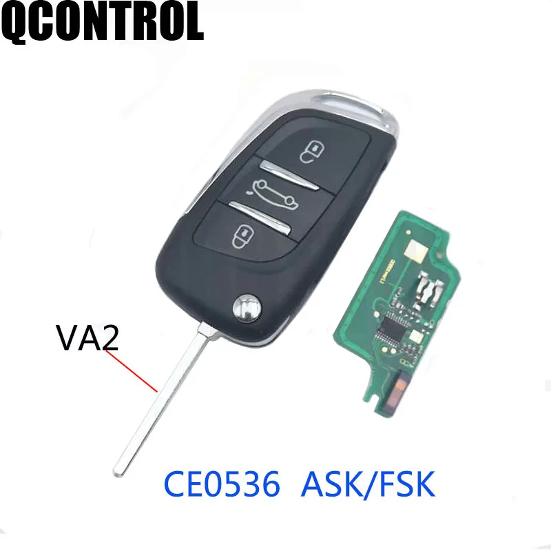 QCONTROL Car Upgraded Remote Key  Fits for433MHz PEUGEOT /Citroen Partner,3 Buttons with VA2 blade ID46 CE0536 ASK/FSK