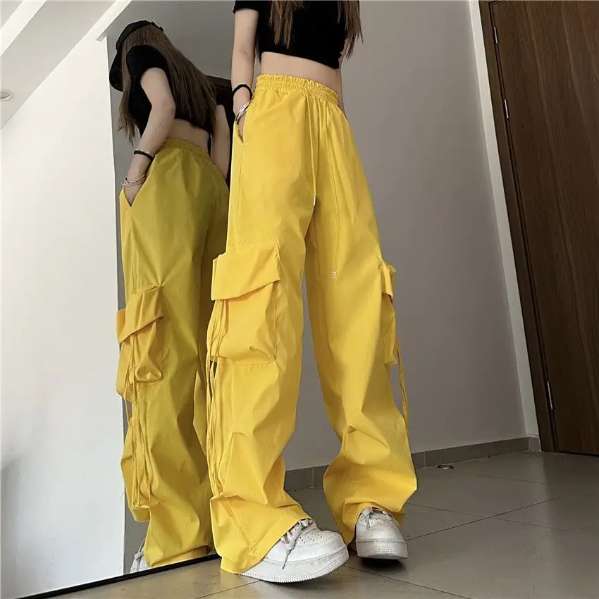 American Quick Dry Cargo Pants Women Sweatpants Streetwear Summer Thin Jazz Dance Spice Girl Straight Leg Pants Black Clothes