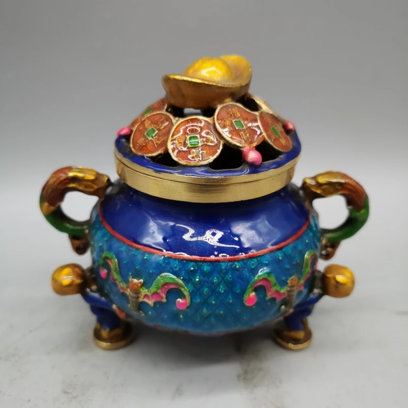 Collezione Bronzo Antico Cloisonne Linlang Color Double Dragon Ear Aromaterapia Forno Ornamento