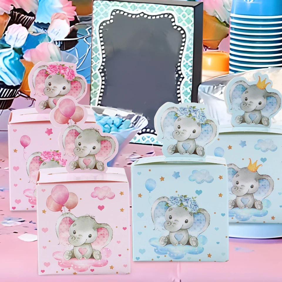 24 pezzi scatola di bomboniere per elefante per bambini festa di compleanno  scatole regalo di caramelle rosa blu dolcetti bomboniere per bambini  decorazioni per baby shower - AliExpress, image size:960x960