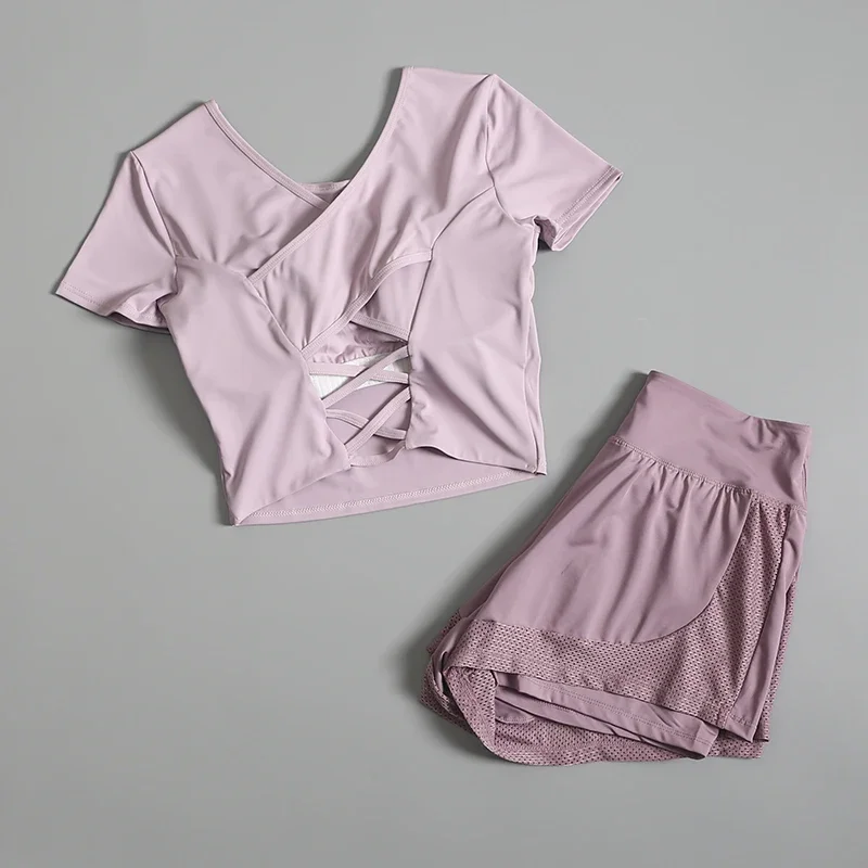 

Short sleeved women's slimming and sexy tight fitting quick drying spring and summer running yoga suit set