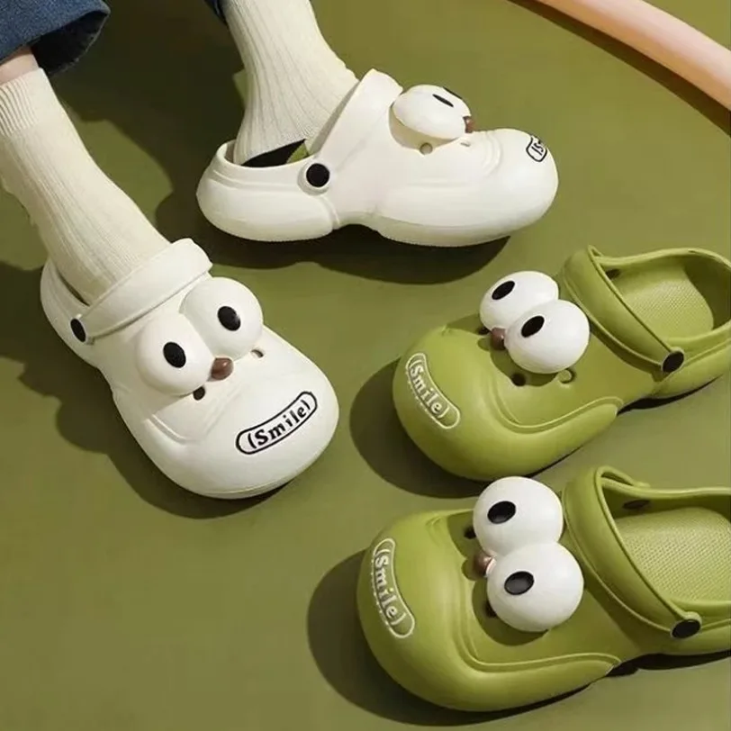 여자 구름 만화 큰 눈 강아지 샌들, 집 슬리퍼 클로그, 여름 쪼리 해변 슬라이드, 홈 신발, 귀여운 여성 재미 