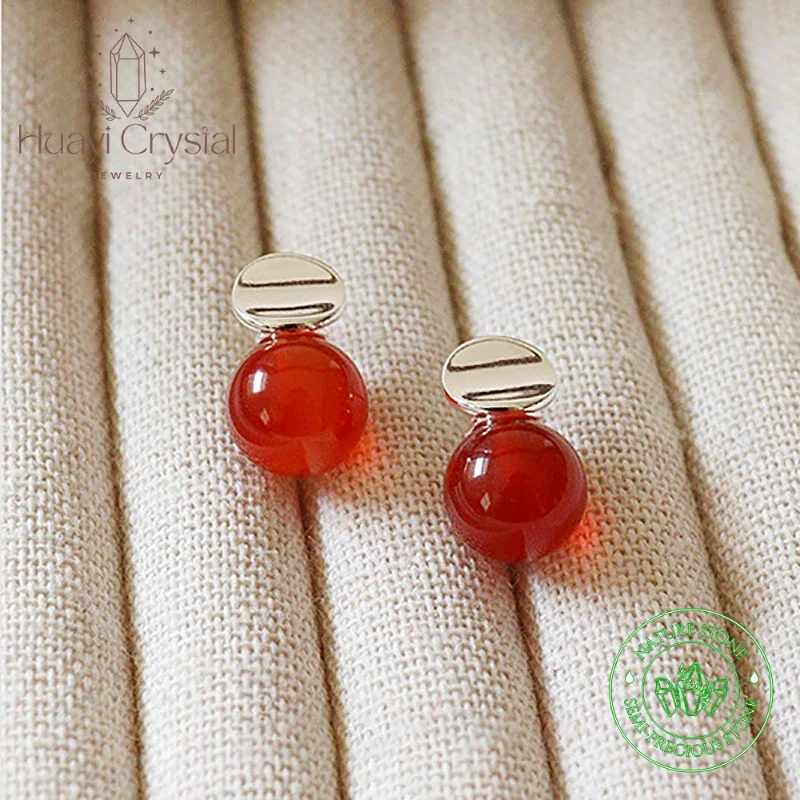 

French retro high-grade light luxury red agate pearl ear studs copper 18k gold plated 925 sterling silver needle simple eardrop