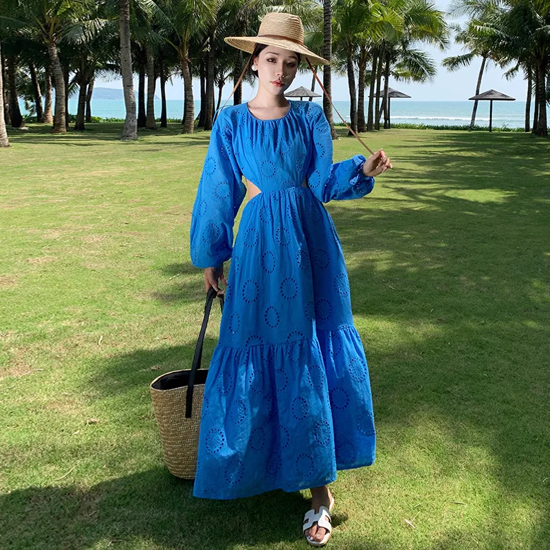 

2023 Summer Women's Dress Backless Midi Dresses Ins Fashion Female Clothing Vestidos De Mujer Vacation Long Robe
