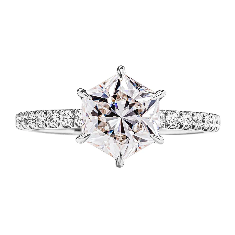 Apaison Rose Gold Plated 7*7 mm Hexagon Moissnaite Rings For Women 100% 925 Sterling Silver Ring Bridal Fine Jewelry Girl Gift