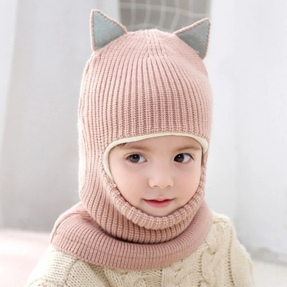 Keep Warm Winter Balaclava Hats Solid Color Thickened Cute Cat Ears Hats Comfortable Soft Fabric Kids Hats Cold Weather