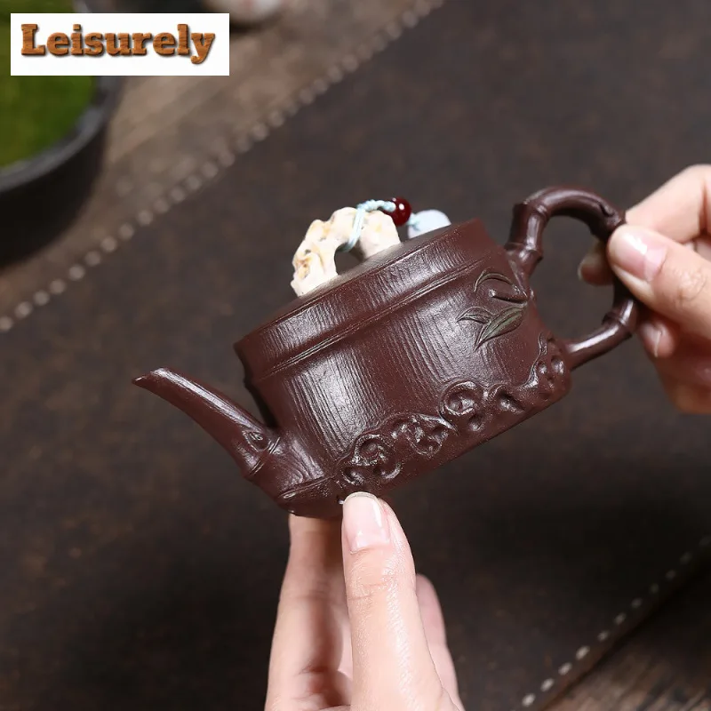 240ml Vintage Yixing Purple Clay Teapot Handmade Taihu Bamboo Stone By Lake Pot Raw Ore Purple Mud Tea Maker Kettle Zisha Teaset