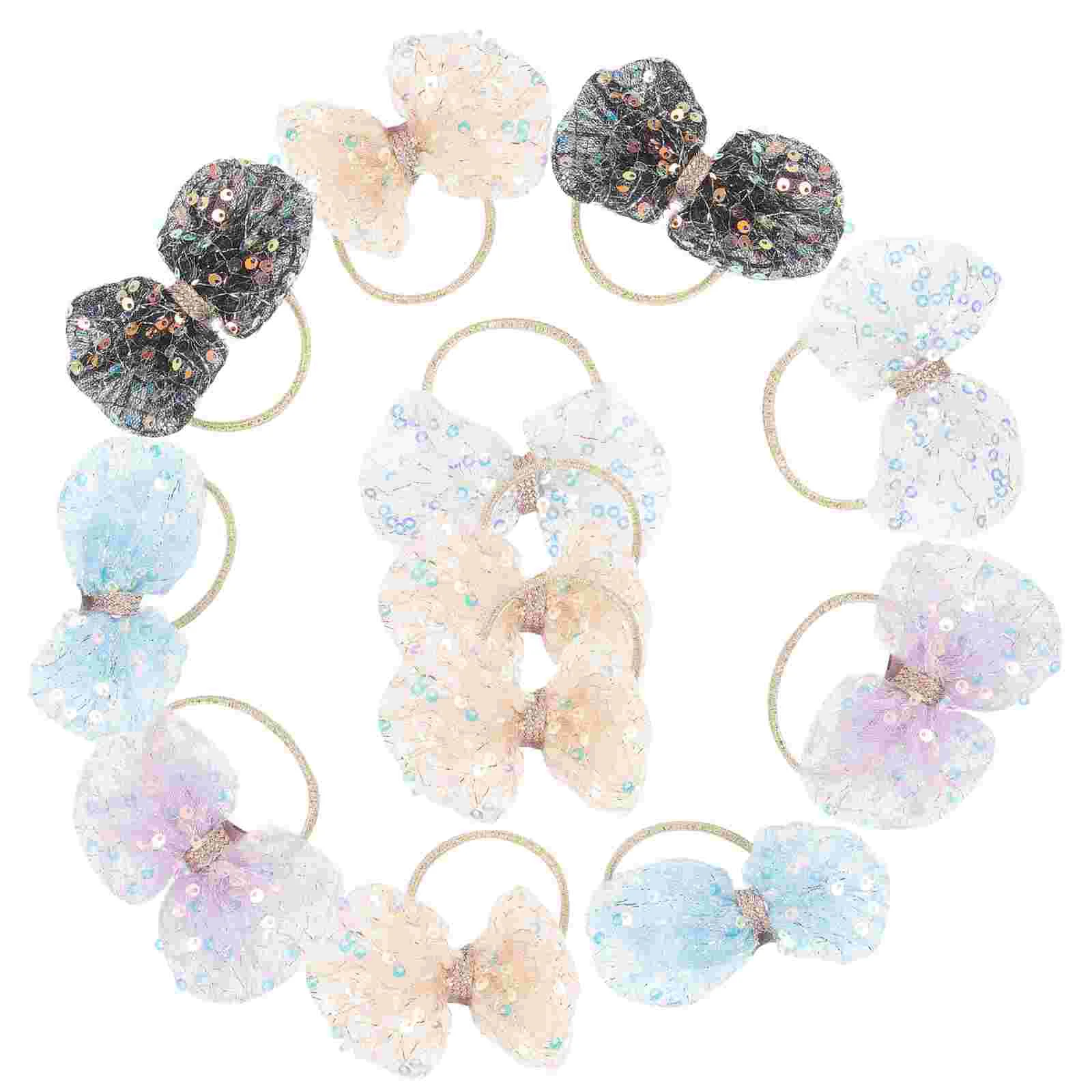 

12 pcs Elastic Hair Ties Bow Hair Ties Sequin Hair Bow Ties Little Girl Ponytail Holders