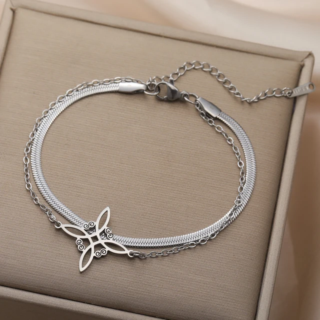 Dawapara – Bracelet à breloques avec nœud de sorcière pour femmes, amulette de Protection des nœuds celtiques, chaîne de perles en acier inoxydable, bijoux Wiccan de sorcellerie