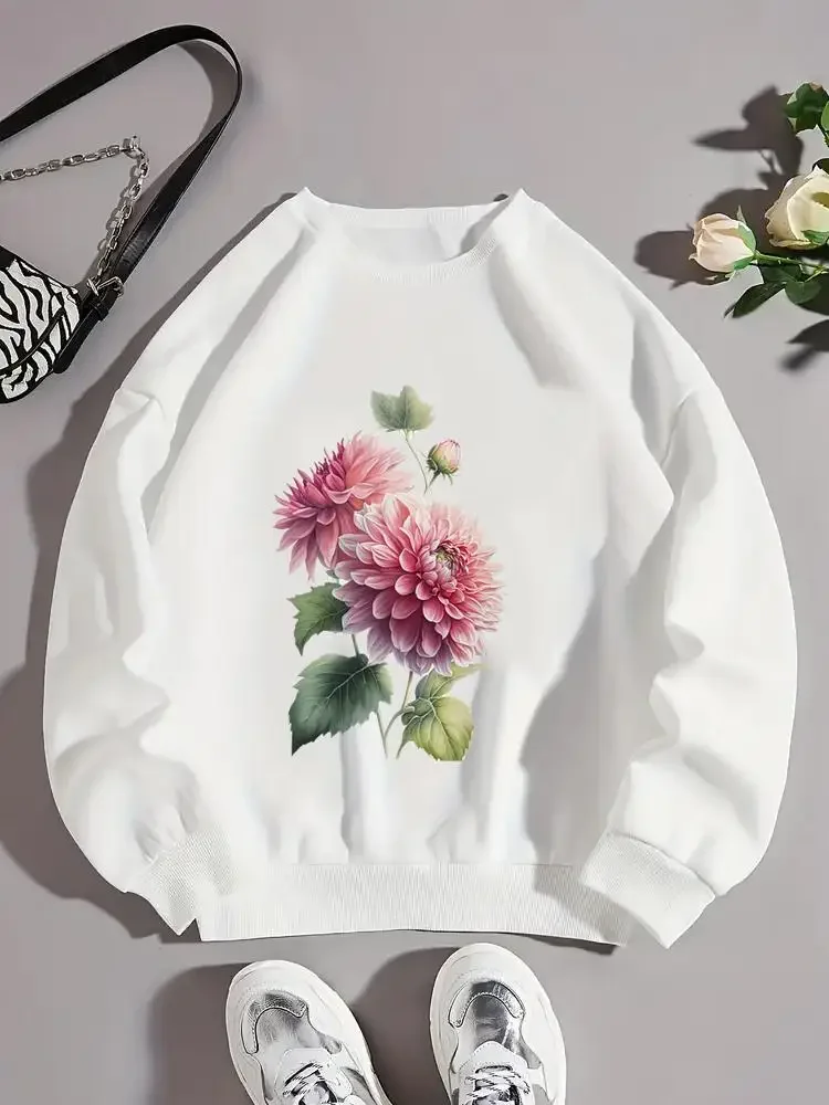 

Flower Watercolor Cute 90s Sweet Clothing Female Long Sleeve O-neck Fleece Print Pullovers Fashion Women Graphic Sweatshirts