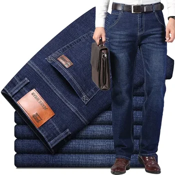 2022 Straight Elastic Cotton Jeans Men Fashion Business Classic Style Jean Denim Pants Trouser 1