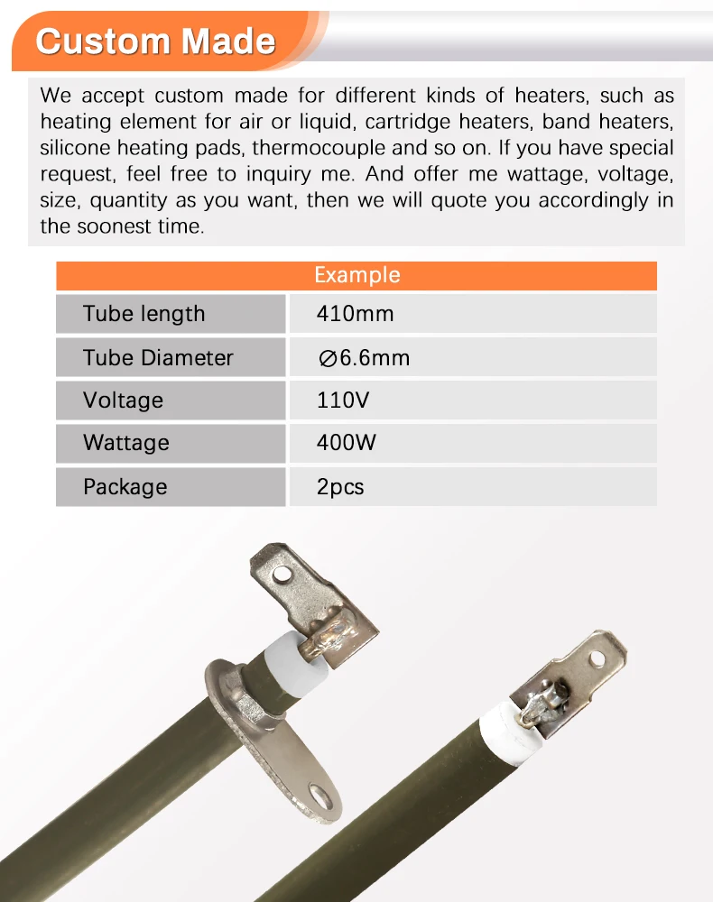 Description Picture 6 of item370mm 110V 250-400W  Heating Element for Electric Oven Electric Heat Tube with Metal Sheet by Annealing 2 Pieces