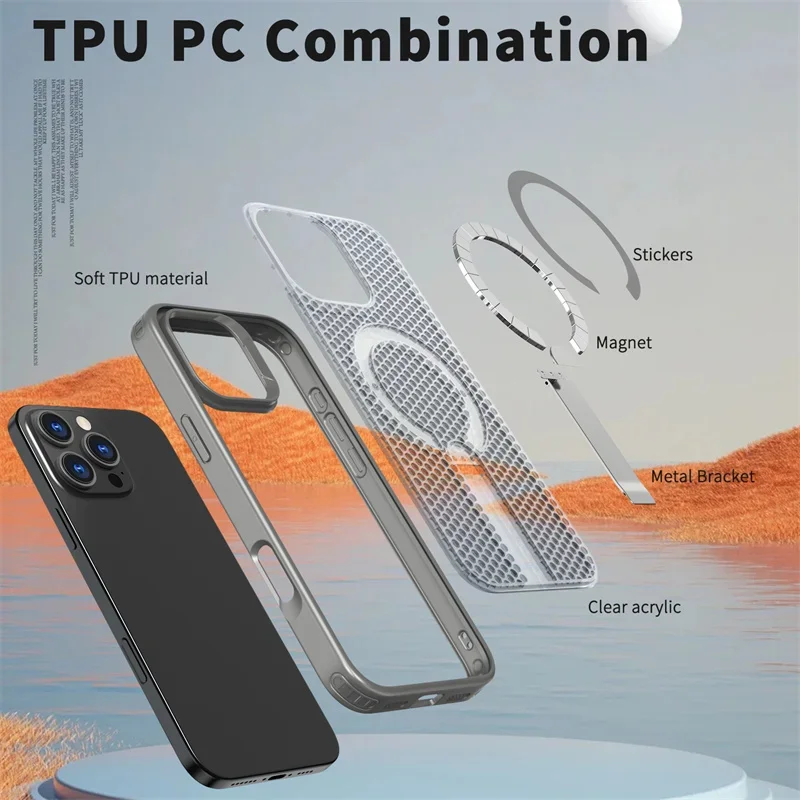 Enhanced Heat Dissipation Magnetic Phone Case with Shockproof Hideaway Bracket