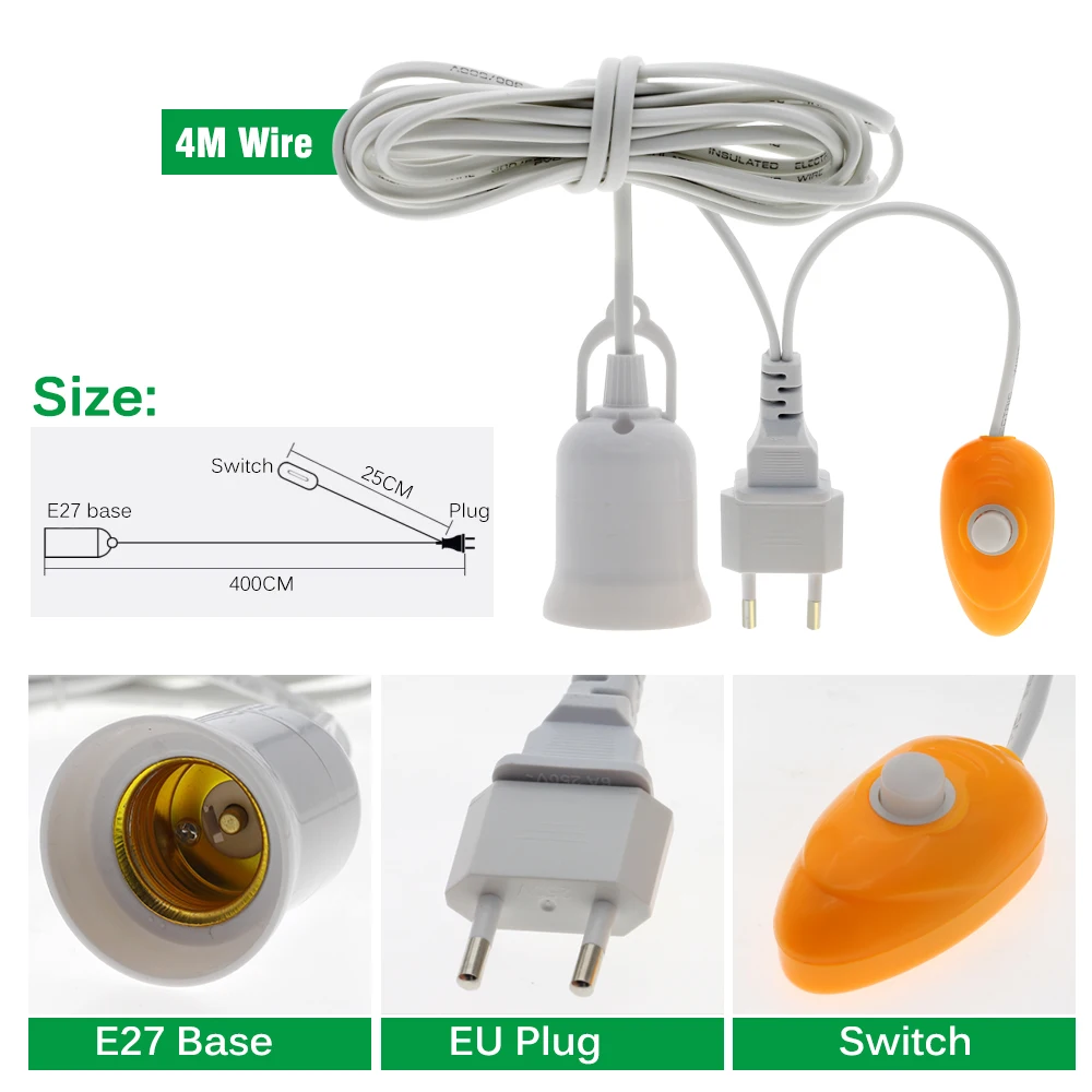Grow Light Lamp Holder Converter Hoisted E27 Lamp Holder 2M 4M 5M Wire With Timing Switch For Indoor Plant Grow Bulb