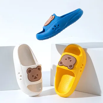 Cartoon Bear Kids Slippers Boys Girls Thick Sole Non-slip Beach Shoes Summer Soft EVA Comfort Flip Flops Indoor Bathroom Slipper