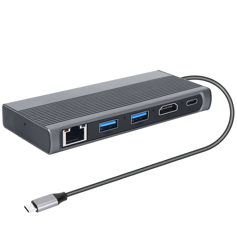 

USB C Hub M.2 SSD Enclosure HDMI-Compatible+USB3.1+RJ45+PD Type-C Docking Station For M.2 NVME NGFF SSD For