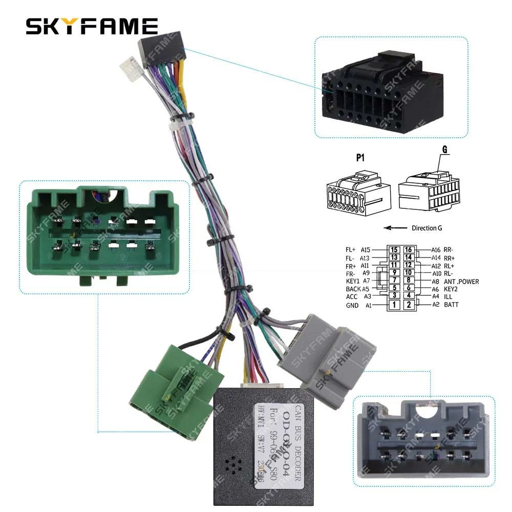 16Pin Car Wiring Harness Adapter Canbus Box Decoder Android Radio Power Cable For Volvo S80 XC70 V70 S60 SKYFAME automobile connector