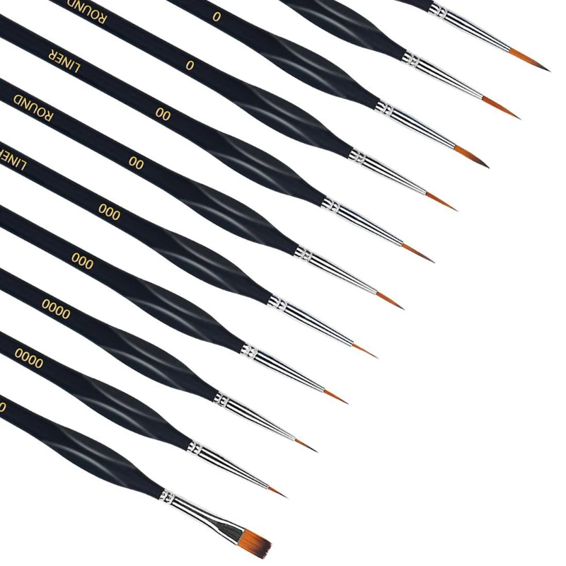 Set of 11 Pcs Paint Brushes for Acrylic Painting Watercolor Oil Figurine Models Nail Art Face Painting and Paint By Numbers Kit