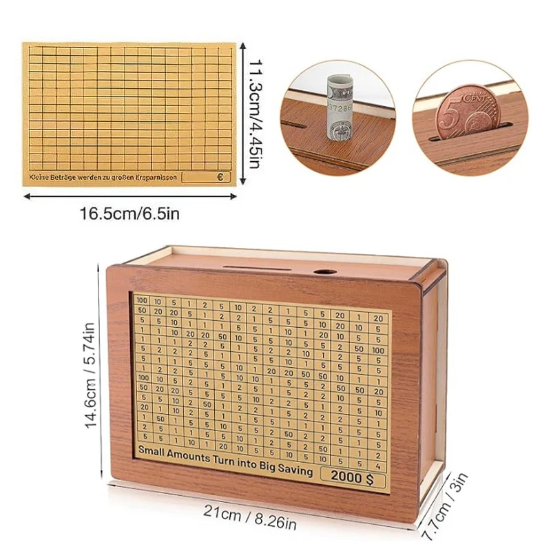 1000/2000/3000/5000/10000 Euro Dollar Money Box Piggy Bank Wood Money Bank Reusable Money Box With Saving Goal And Numbers Boxes 5