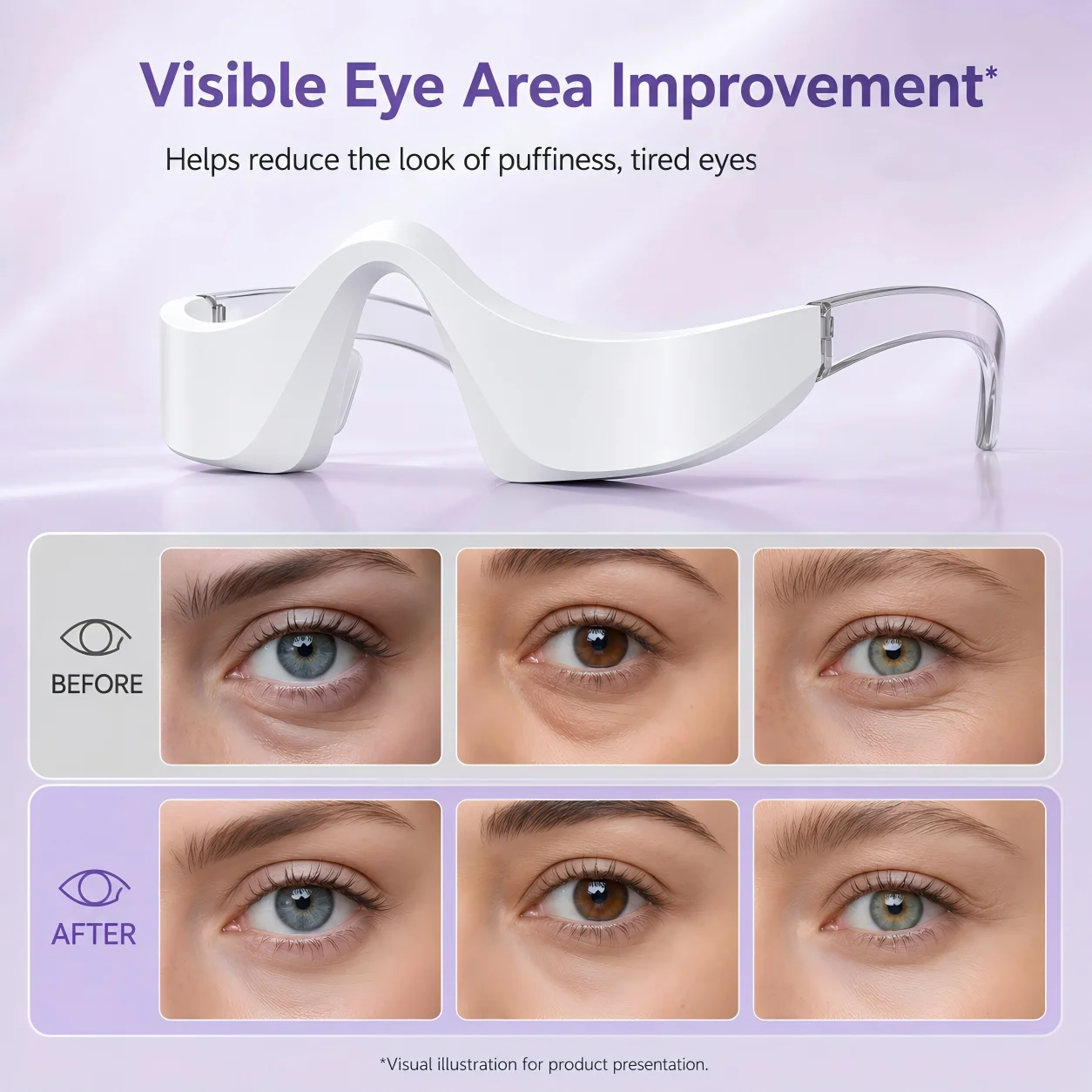 Red Light Eye Massager for Eye Bags & Puffiness Hands-Free Eye Beauty Tool 3 Colors LED Eye Pods for Skin Firming & Smoothing