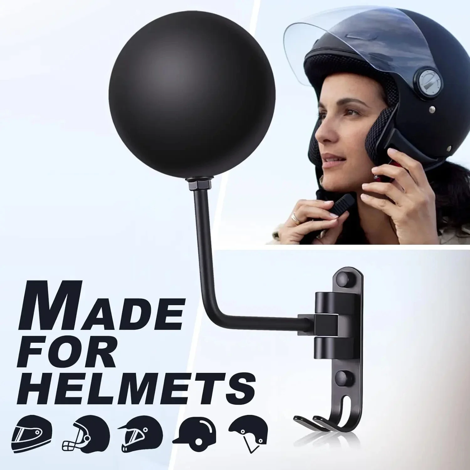 Helmet Hanger Wall Mount 180&deg; Motorcycle Bicycle Helmet Rack Motorbike Cycling Clothes Coat Jacket Cap Bag Wig Key Display Rack