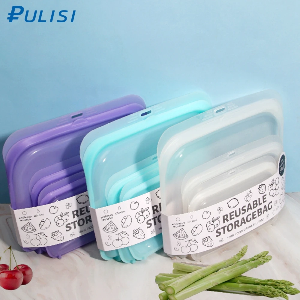 Eco-Friendly Reusable Silicone Food Storage Bags Set of 3