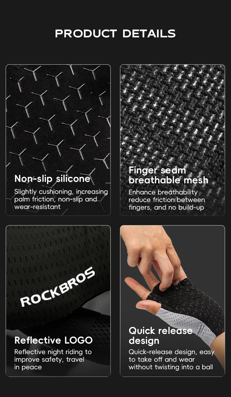 ROCKBROS Fahrradhandschuhe Halbfinger MTB Fahrradhandschuhe rutschfeste stoßdämpfende atmungsaktive Handschuhe Sommershorts Handschuhe – Detail 7