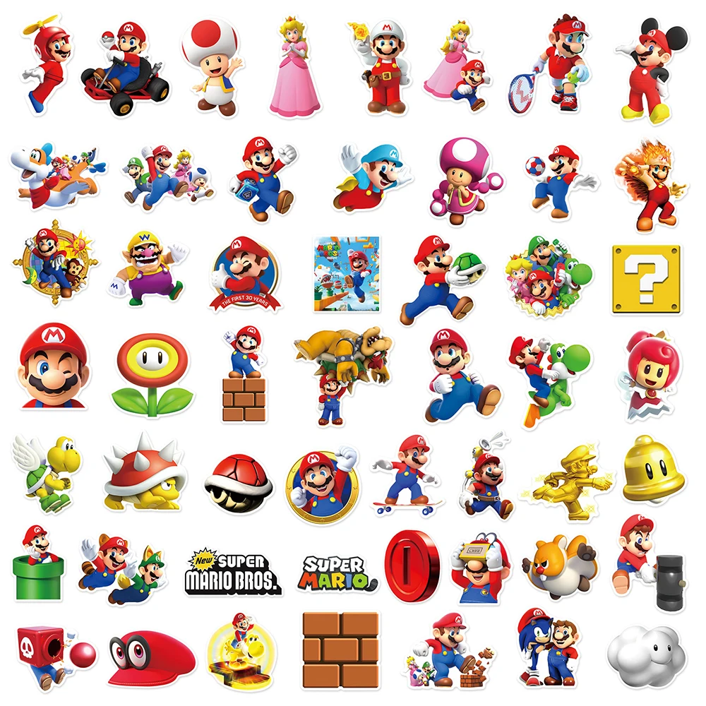 Cartoon Stickers 10/30/50/100pcs Super Mario Bros Peach Luigi Kids Toy Phone Notebook Luggage Anime Graffiti Decals