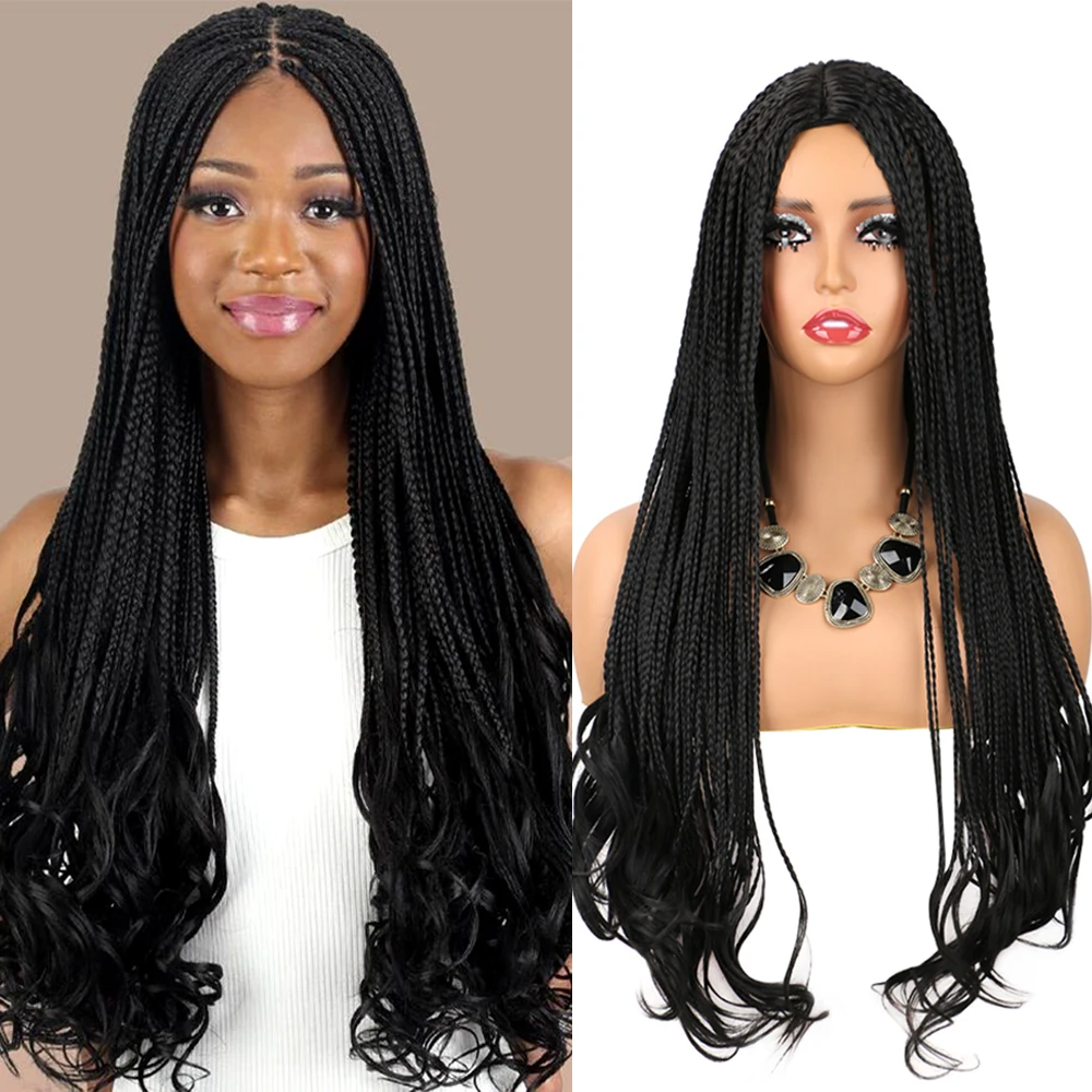 

Synthetic Box Braid Wig With Curly Ends Fake Scalp African Wigs Heat Resistant Braiding Hair Wig For Women