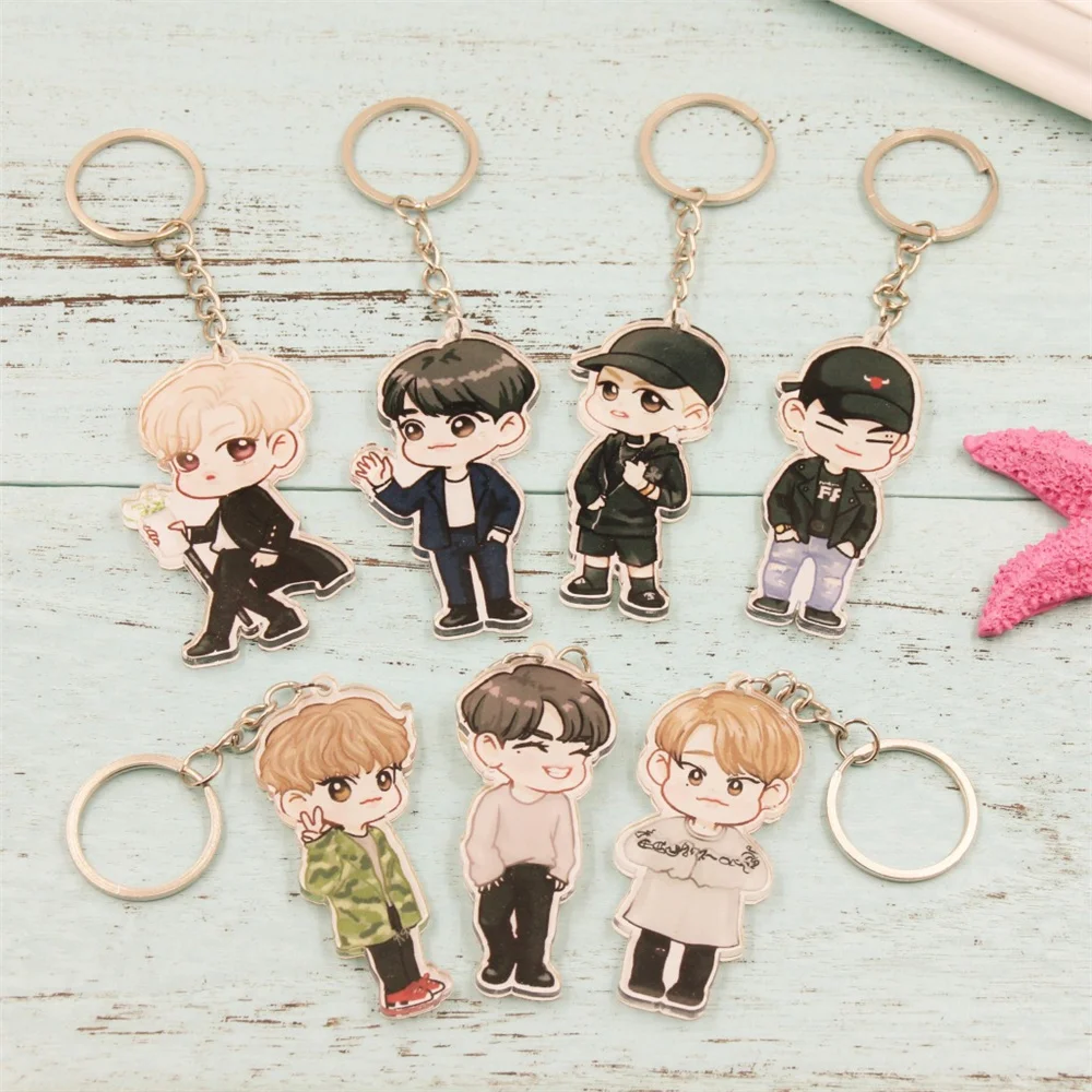 

Kpop GOT7 Double Sided Cute Cartoon Acrylic Keychain Bag Pendant Jackson Wang Park Jin Young Mark Tuan Gift Fans Collection