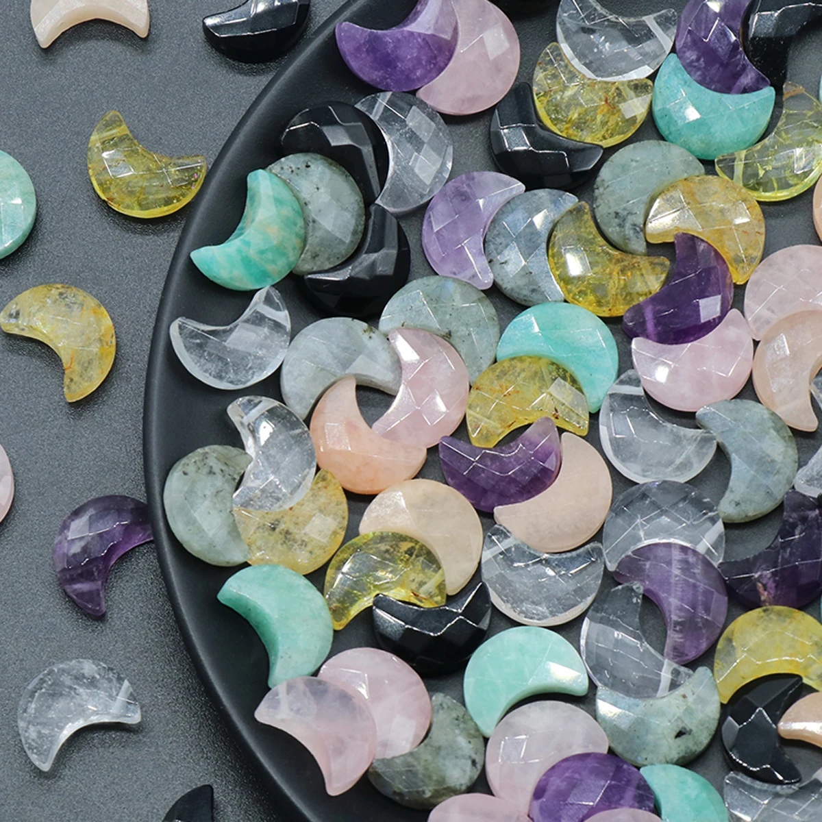 

100% Natural Stone Beads Reiki Healing Moon Shape Citrine Amethysts for Jewelry Making Diy Necklace Bracelet Accessories