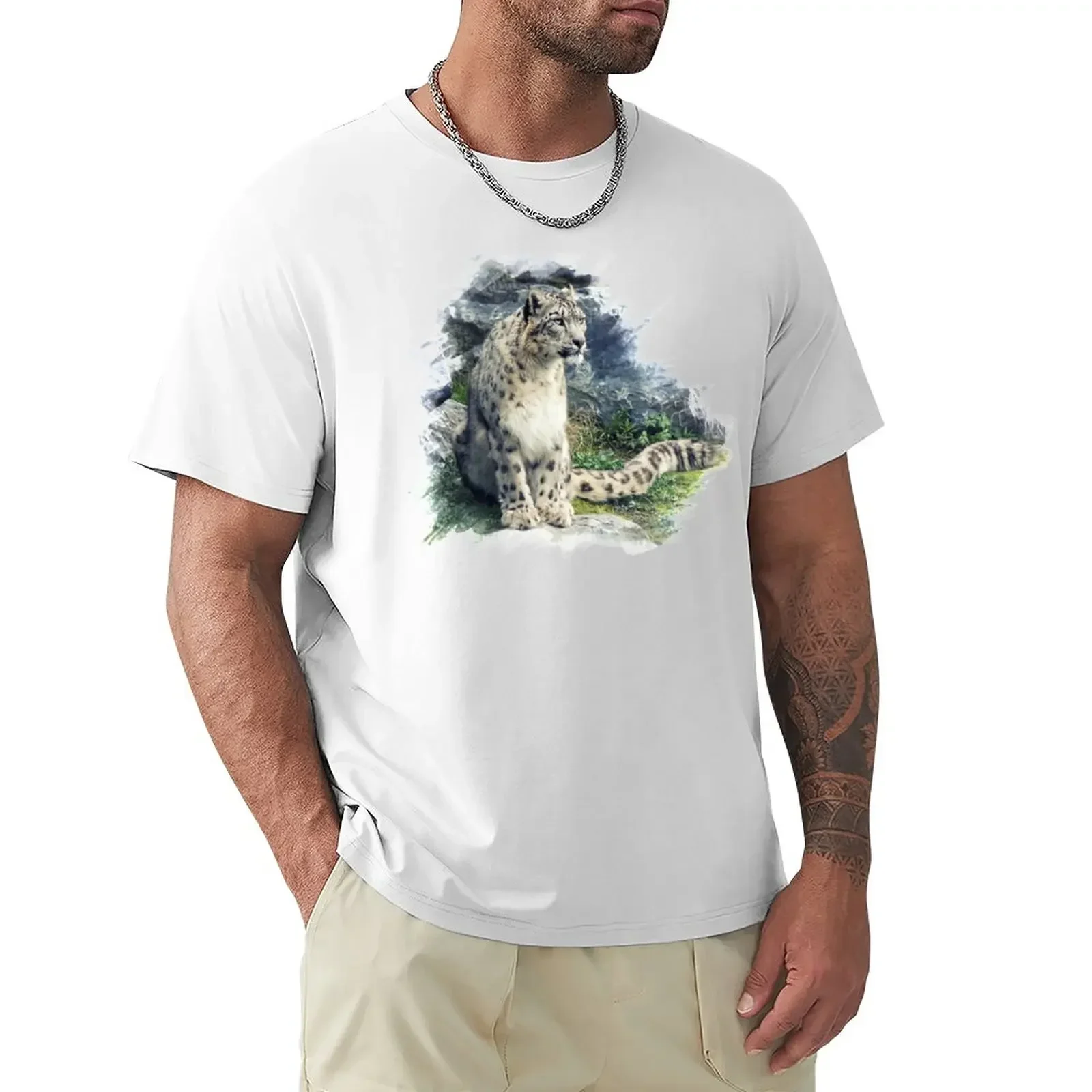 

Snow Leopard T-Shirt anime blacks men t shirts plus sizes plain boys whites boys animal print men clothings